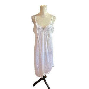 Vintage Sheer White Lace Trim Slip Night Dress  Adjustable Straps Babydoll L/XL